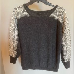 J Crew Lace Sleeved Sweater Crewneck Edged Lace 3/4 Sleeve Spring S